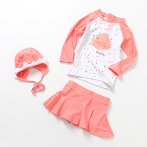 Korean Style Split Skirt Sunscreen Anti-UV Baby Girls Swimsuit Girls Split Long Sleeve Sunscreen Swimsuit