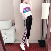 Tide brand 2021 autumn sports leisure short sleeve set womens new fashion foreign style ghost step dance clothing two-piece set
