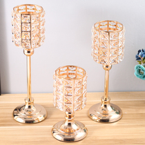 Nordic ins candlestick ornaments Gold light luxury crystal candlestick Home living room dining table decoration Romantic feather candlestick