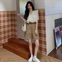 2021 spring and summer new all-match shirt female socialite Xiaoxiang style Western style niche shorts temperament two-piece suit tide