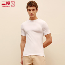 Three gun short sleeve T-shirt men cotton summer Shu skin cotton ribbed elastic round neck mens T-shirt youth White 23745
