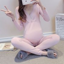 Pregnant women Qiuqiu Qiu set thermal underwear during pregnancy and postpartum lactating womens sleepwear cotton sweaters Autumn lunar November sub-service