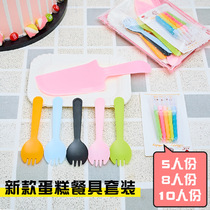Cutlery suit for birthday cake Disposable Plate Paper Tray Knife Fork Dish Suit Birthday Cake Knife Fork Tray