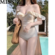 2021 new swimsuit womens summer one-piece sexy Korean ins conservative thin belly cover fairy fan hot spring swimming suit