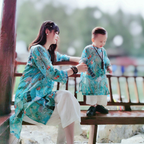 Flowers like a dream original 2021 New Ramie parent-child costume literary Hanfu Chinese style cotton linen male and female women