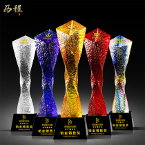 High-end creative color pickling crystal trophy customization Company annual meeting excellent staff team championship customized lettering