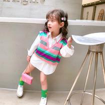 Hong Kong Korean childrens clothing 2019 autumn new girls mid-length shirt foreign style female treasure long-sleeved top