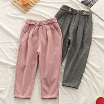 Girl High Waist Loose Old Daddy Kharen Pants 2022 Spring Autumn 100 Hitch Boy Pants Korean Version Foreign Air Gig Pants LONG PANTS