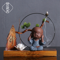 New Chinese Zen Imagery Porcelain Purple Sand Small Monk Living Room Creative Desk Tea Room Cabinet Decoration Furnishing