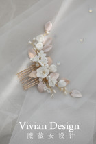 Romantic gold and silver leaves natural Pearl ceramic hair comb exquisite small hairpin Bride wedding flower headgear