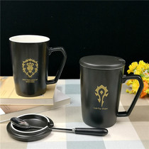 Simple personality large capacity ceramic mug World of Warcraft alliance tribal cartoon water cup with lid spoon coffee cup