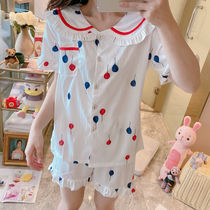 Pajamas womens summer 2020 new cute wind cardigan short-sleeved shorts two-piece high-quality pit strip craft home service