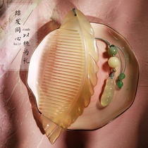 Custom lettering cow horn comb female natural Yak horn massage gift comb to send girlfriend birthday gift practical