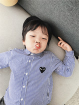 Hu Dadao Boys Spring and Autumn Clothes Shirt Children 2020 Striped Love Shirt British Style Lapel Cotton Top Tide