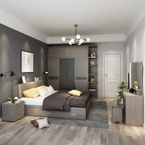 Modern simple bedroom suite furniture combination Double bed wardrobe Dresser Bedside table Nordic six-piece set assembly