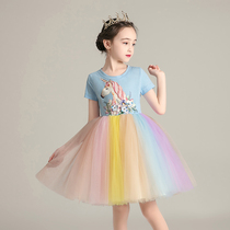 Next win girl dress summer 2022 new style foreign little girl rainbow skirt children unicorn princess dress
