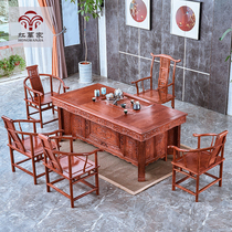 Mahogany tea table and chair combination household tea set hedgehog red sandalwood office guest kung fu coffee table solid wood Chinese style