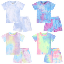 2021 childrens clothing summer New tie dyed small childrens sports suit Foreign Trade short sleeve shorts childrens home two-piece set