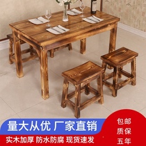 Noodle restaurant table snack restaurant fast food table and chair combination solid wood carbonized food stall restaurant canteen barbecue table