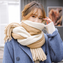 Scarf Woman Winter Han Edition Thickened Student Warm Cloak Shoulder 100 lap length Cute Knitted Wool neckline scarf