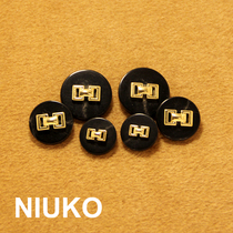 NIUKO black textured resin plastic button Coat buckle Fashion black gold jacket suit button