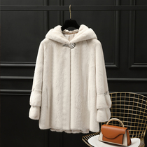 2021 new winter mink leather Grand coat Whole Mince Woman with cap Imported true mink fur straw Haining jacket