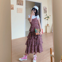 Seven volume a cut small flower dress plum color temperament cake dress summer new 239