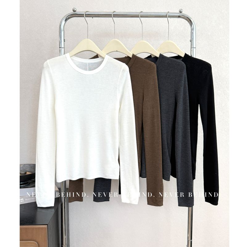 8.16 Never Behnd 16-Gauge 60-Count Fine-Spun 100% Wool Basic Versatile Crew Neck Long-Sleeve Base Layer
