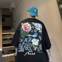 Port Wind Flower T-shirt Boy Tide Cards 50% Sleeves Blouses port Wind hip-hop Summer Heavy High Street short sleeves clothes