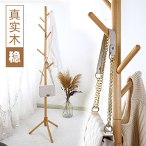 Net red log coat rack floor bedroom simple solid wood hanger rack single pole vertical bag shelf