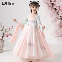 Iiiok Hanfu girls summer costume Super fairy long sleeve skirt Chinese dress children Tang dress fairy