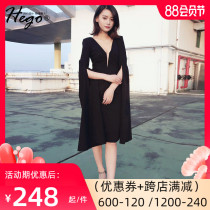 Dress thin sexy 2019 new slim temperament socialite black dinner dress female long section