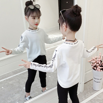 Girls base shirt spring and autumn 2021 new large childrens clothing pure cotton Western style top childrens long-sleeved t-shirt autumn