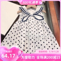 Foreign Trade Pint Dress 2022 Summer New Ocean Gas Girl Embroidered Dress Children Wave Dot Pure Cotton Princess Dress
