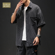 Summer mens short sleeve striped shirt fat loose fat plus size Half sleeve shirt Korean trend coat