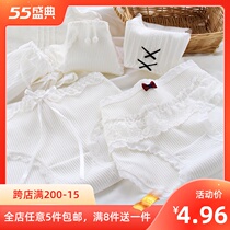 White Pure Cotton Briefs Female Day Lace Young Girl Raw Soft And Breathable Big Code All-cotton Antibacterial Triangle Pants Pure Color Summer