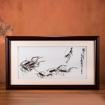 Original hand-painted ceramic porcelain plate painting and painting country painting shrimp decoration New Chinese Xuanguan into the corridor of the family corridor Liu Peizhu