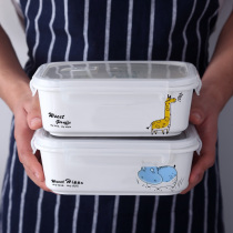 Cartoon ceramic lunch box microwave oven special office worker partition insulation lunch box square three grid separate fresh Bowl