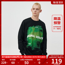 FPA ink signal printing long-sleeved national tide brand trend wild spring and autumn loose pullover American black t-shirt men