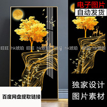 Nordic Light Extravagant Abstract Golden Line Shake Money Tree Fly Birds Fu Lu Ice Crystal Porcelain Decoration Painting Electronic Photo Material