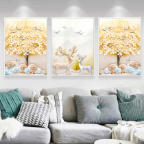 2021 new cross stitch embroidered triptych living-room large atmosphere modern hair and deer themselves embroidered with hand full of embroidery