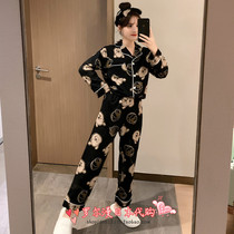 Japanese soft honey bear pajamas womens spring autumn pure cotton long sleeve cartoon home clothing set