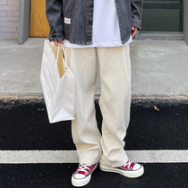 Pendant straight cylinder Yuppie Handsome sports pants Men and women Spring lamp Core suede pants loose wide leg Western pants Pants Casual Long Pants