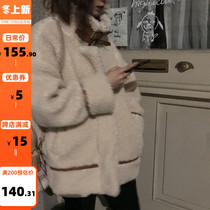 The smallest sea elinasea Korean version of turtleneck tie-up lamb hair coat women winter Joker thick