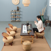  New Chinese tea table and chair combination Zen solid wood Kung Fu tea table Household tea art tea table Rattan balcony small coffee table