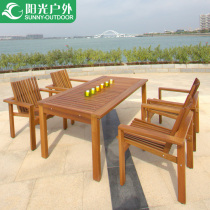 Sunshine outdoor table and chair solid wood furniture leisure table and chair balcony Villa courtyard terrace long square table one table four chairs