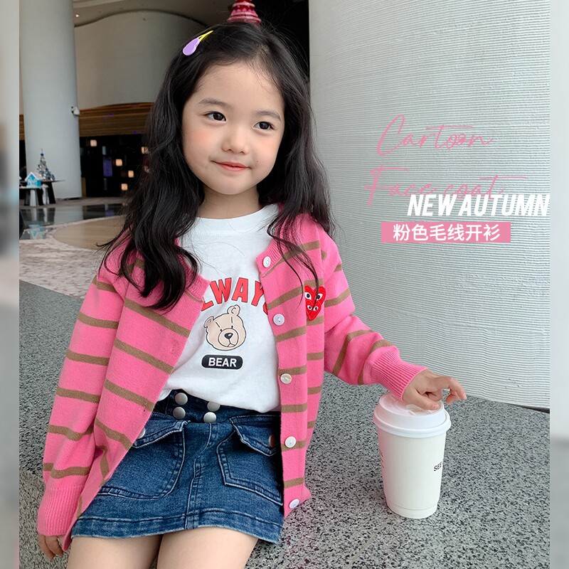 Girl Sweater Sweatshirt Spring Autumn 2022 New Children Foreign Pie Slim Fit Pink Blouse Baby Spring Clothing Knitted Jacket