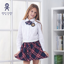 Eaton Gide primary and secondary school students campus class clothes girls shirt cotton wood ear toothpick pleated white long sleeve shirt