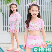  DK childrens swimsuit female 2021 new summer split large medium and small child girl baby girl swimsuit three-piece set