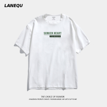 2pcs) Summer short-sleeved T-shirt mens pure cotton white printing mens letters simple simple slim-fit round neck clothes tide